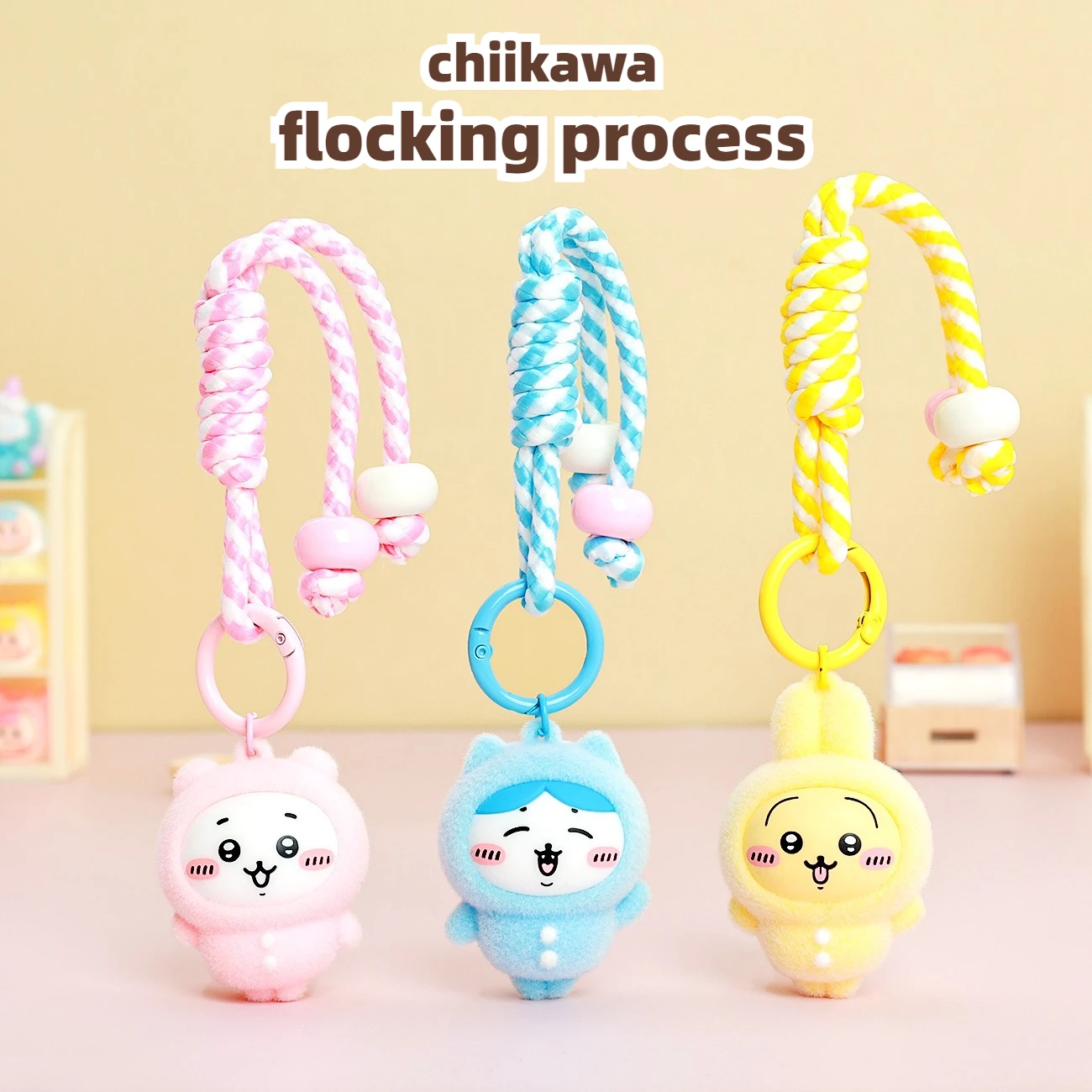 

Cute Flocked Chiikawa Keychain Kawaii Cartoon Bag Charm Soft Plush Pendant for Backpacks & Keys Ideal Small Gift 3 Colors Gift