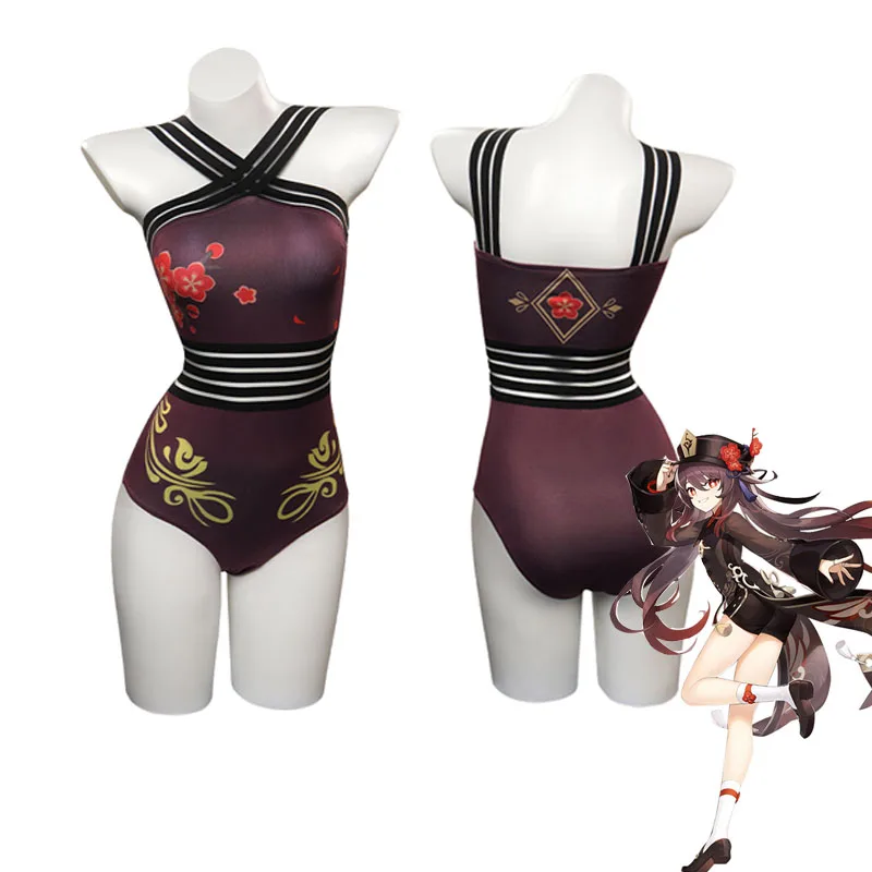 Genshin Impact HUTAO Cosplay Costume Sexy Swimsuit Jumpsuit One Piece Swimwears  Halloween Carnival Suit For Women Girls