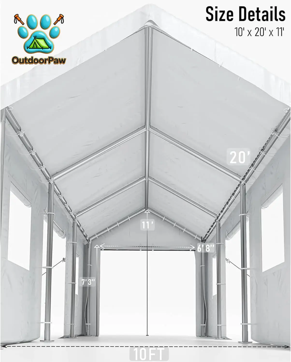 12x20ft Heavy Duty Carport with Roll-Up Windows - Portable Garage with Removable Sidewalls & Doors, All-Season Tarp, Customized