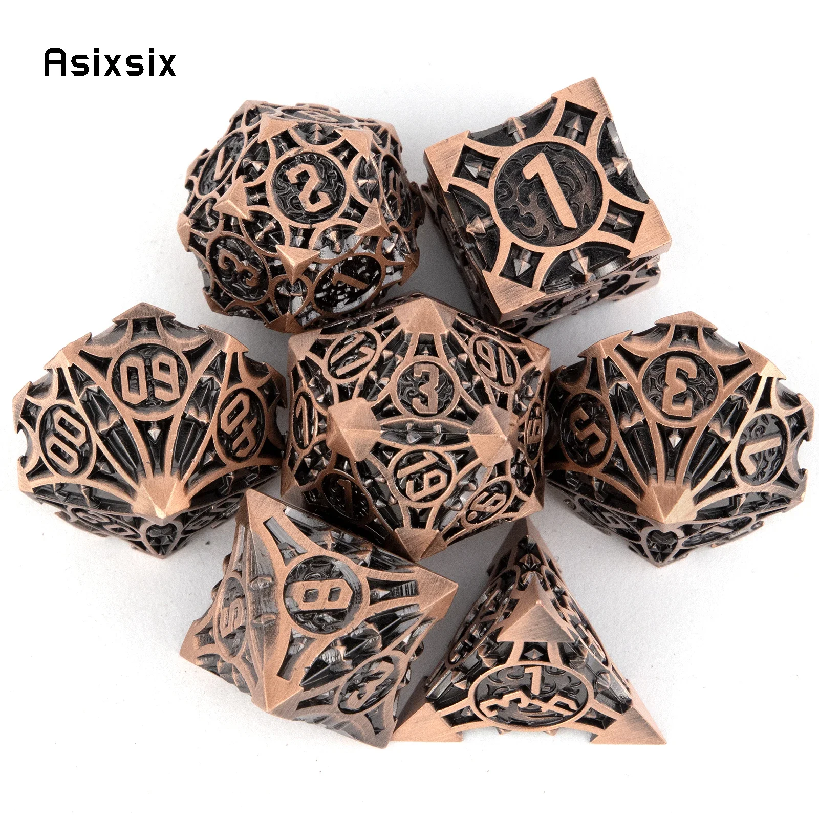 

7 Pcs Copper Metal Dice Solid Metal Polyhedral Dice Set Suitable for Role-Playing RPG Board Game Card Game