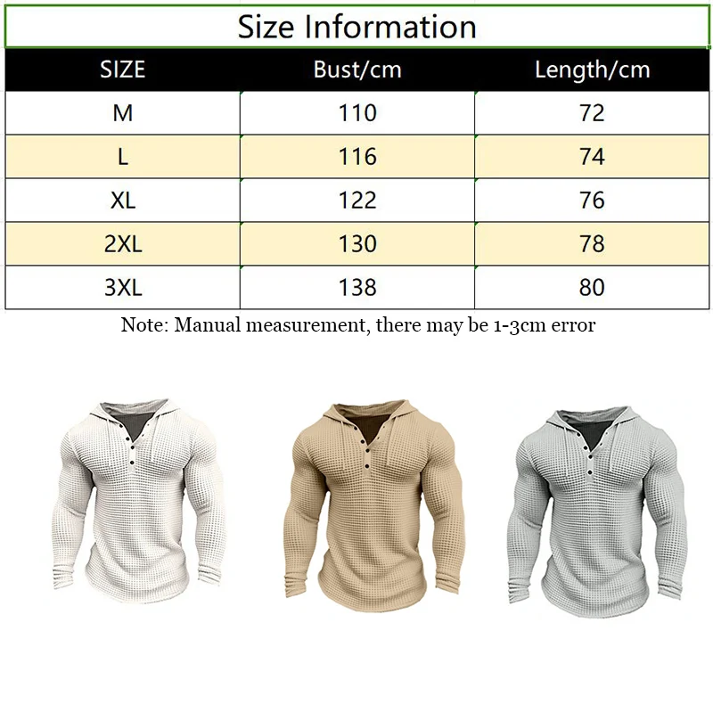 Men\'s Pullover Casual Long Sleeve T-shirt Waffler Slim Tops sweat-shirt Solid Color Comfortable Mens Outdoor Streetwear M-3XL