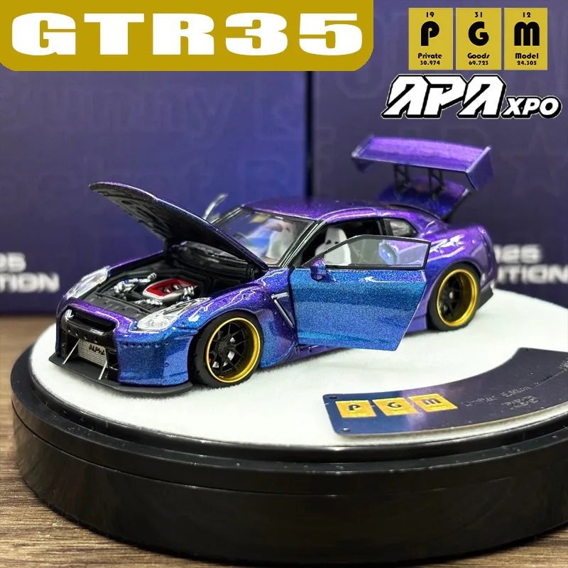 รถของเล่น PGM 1/64 GT-R R35 PANDEM APAxpo ผลิตจากโลหะผสม แบบหล่อขึ้นรูป ของสะสมสำหรับเด็กผู้ชาย ของขวัญคริสต์มาส