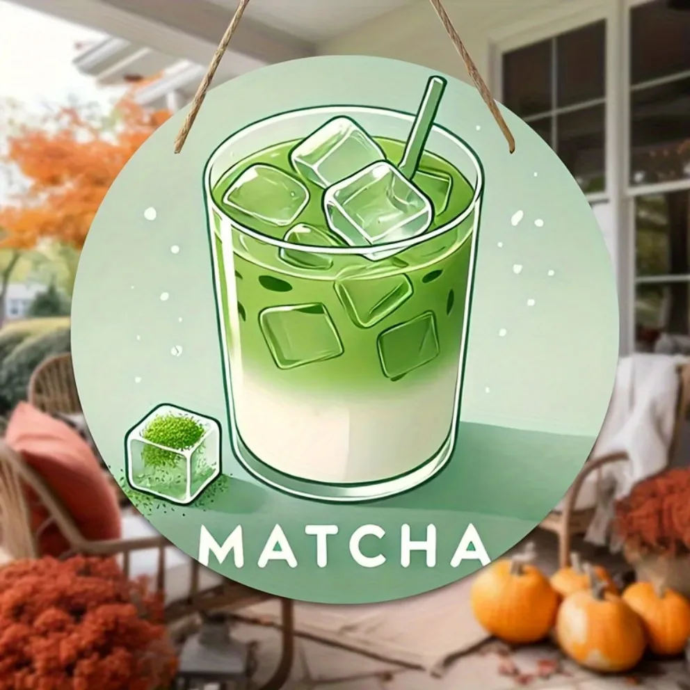 Letrero Matcha Latte de estilo americano, diseño de té verde y cubitos de hielo, para el hogar/café/restaurante, sin necesidad de energía, regalo Ideal, arte de pared, 1 ud.
