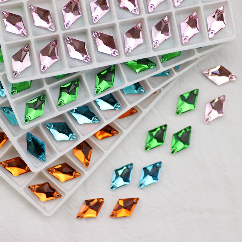 11x19mm Rhombus Sew On Rhinestone Colorful Crystal AB Flatback Sewing stone стразы Glass Strass With 2holes Wedding Dress