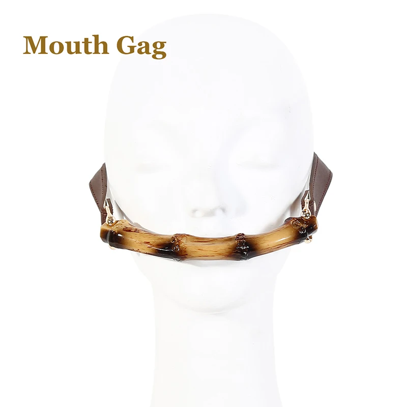 Bamboo Joint Style Bdsm Bondage Set Slave Bdsm Collar PU Leather Sex Handcuffs Anklecuffs Open Mouth Gag Sex Toys for Woman Men