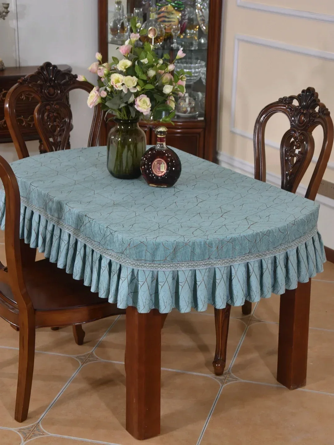 

Chenille Thickened Tea Table Cloth Blue Table Cloth Half Round Table Cover Cover