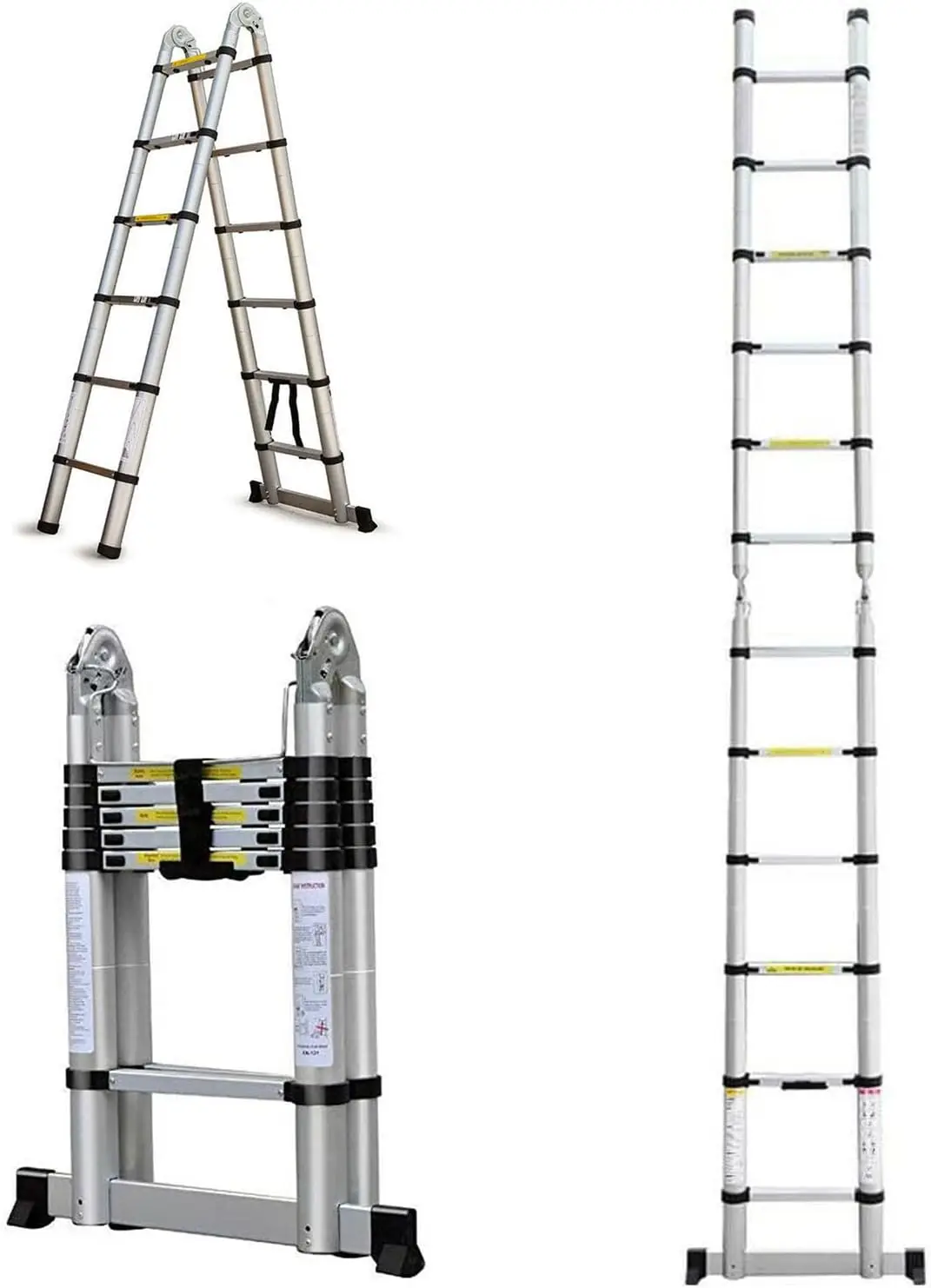 A-Frame Straight 2-in-1 Extension Ladder 12.5ft A Shape Heavy Duty Portable Home RV Ladder with Safety Stabilizer