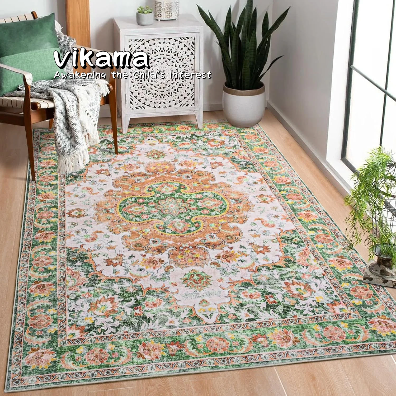 

VIKAMA American Retro Bedroom Large Area Anti-slip Mat, Living Room Nordic Ethnic Style Retro Carpet