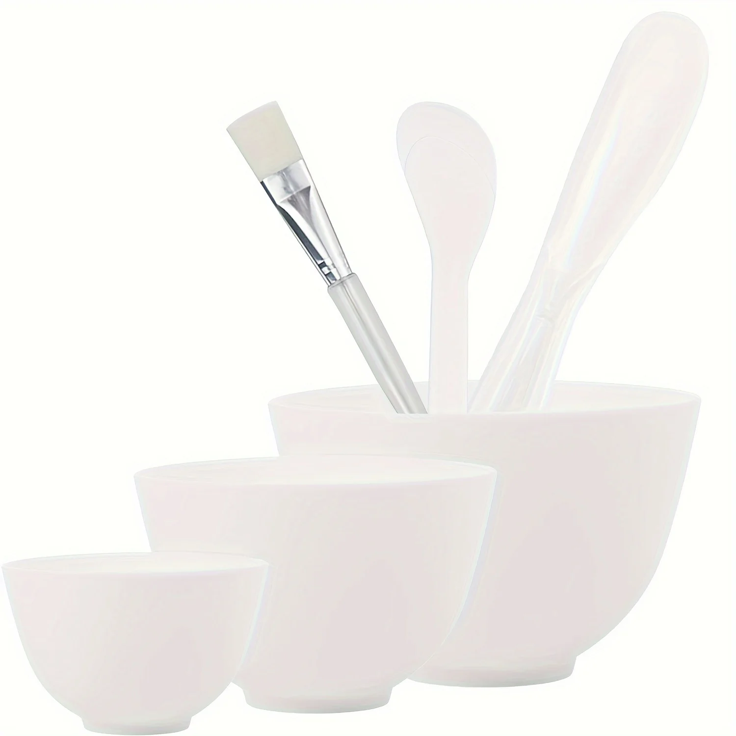 6-Piece White Silicone Face Mask Bowl Set, DIY Facial Mask Mixing Tool Kit with Brush & Spoon for Home Skincare