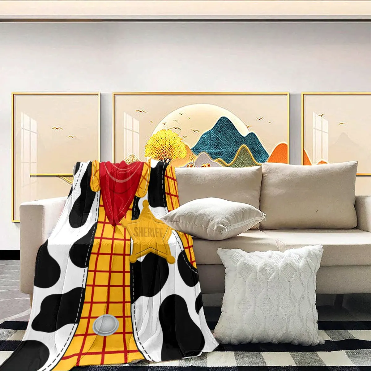 Funny Sheriff Star Cow Print Throw Blanket Cozy Farmhouse Decor Gift for Man Woman