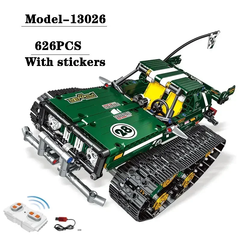 626PCS MOC RC Green Off-road Vehicle Tracked Intelligence Vehicle Assembly DIY Building Block Children's Puzzle Toys Gift
