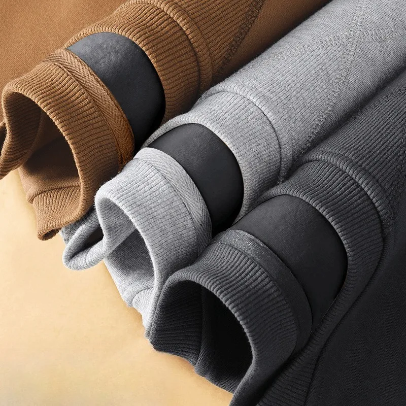 Heavyweight Crewneck Sweatshirt Men Loose Fit Plus Size Autumn Winter Pullover Solid Color Casual Basic Triangle Neck Top New