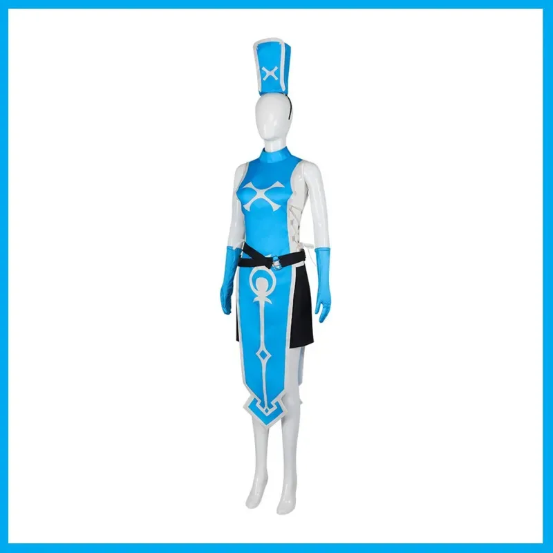 애니메이션 가스핑 워리어와 암살 공주 아네모네 코스프레 의상 블루 오프숄더 드레스 모자 여성 섹시 카니발 의상;3