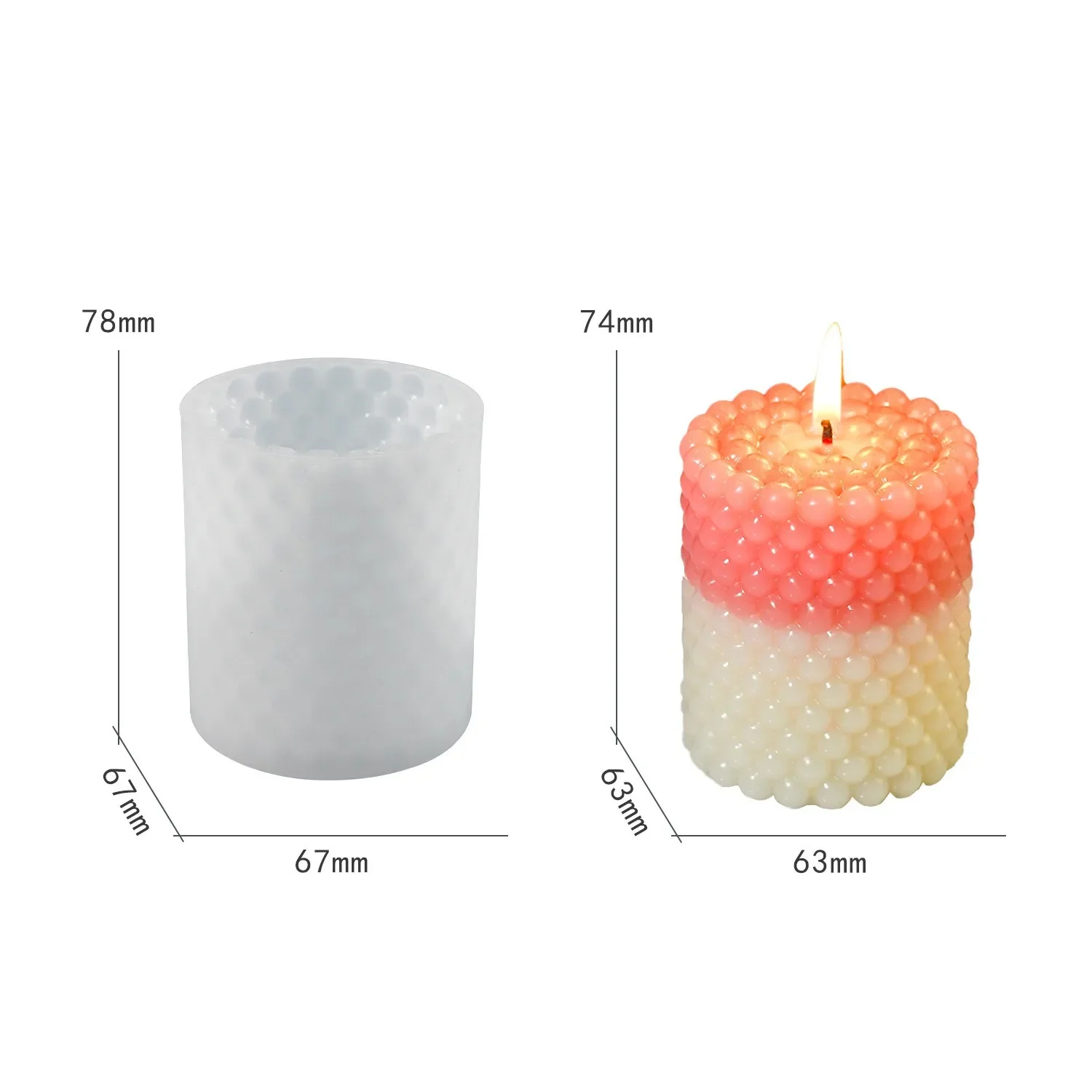 DIY cylindrical polka dot candle mold bubble bead aromatherapy candle silicone mold