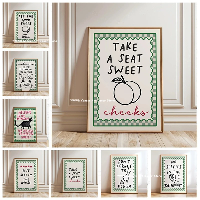 Waschen Sie Ihre Pfoten, schwarze Katze, Tier-Leinwanddruck, lustiges Badezimmer-Zitat, Wandkunst-Poster für moderne Wohnzimmer, Toilette, Heimdekoration, Geschenke