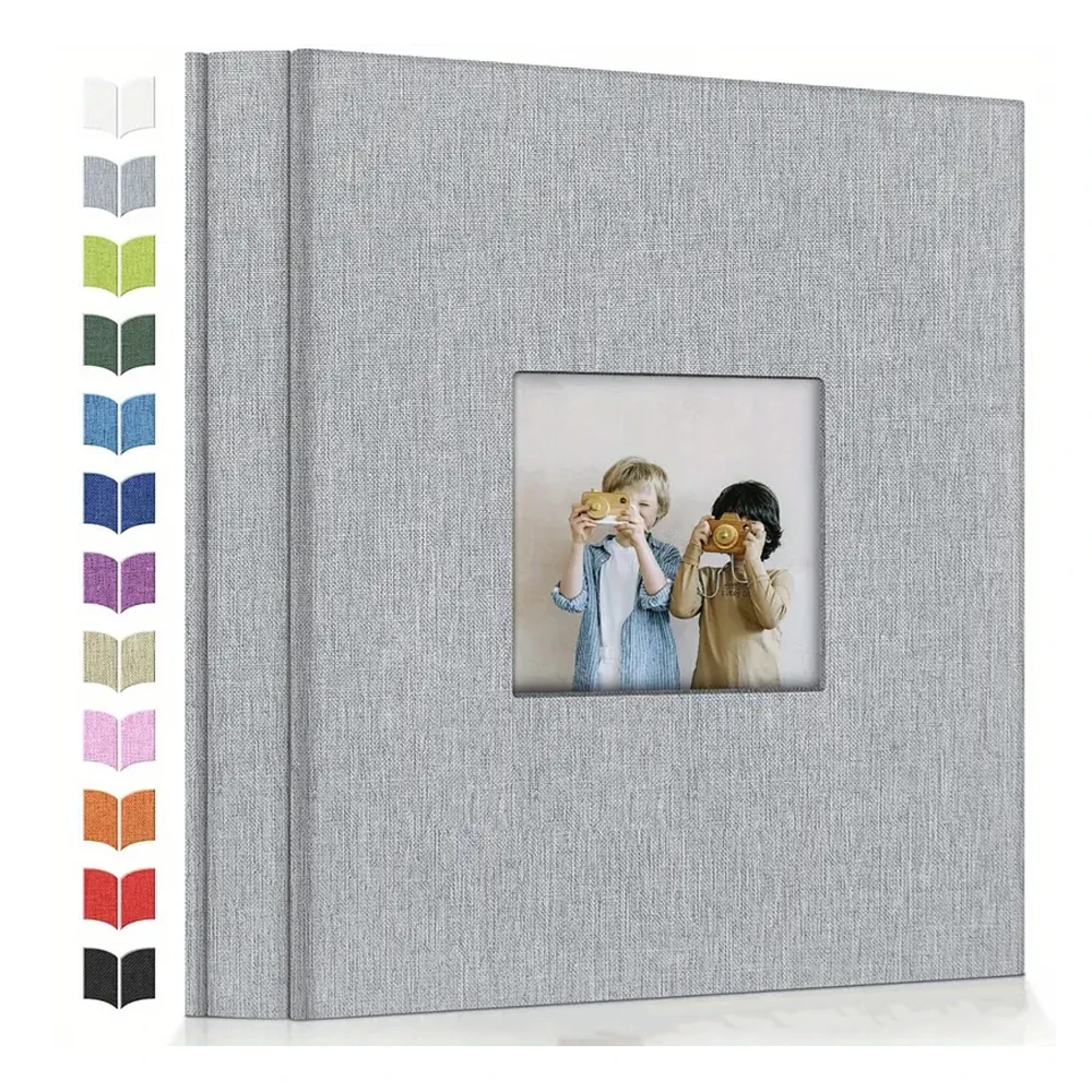 Large Photo Album Self Adhesive 40 Blank Pages Linen Cover Memory Book with Front Window Wedding Anniversary Photo Album