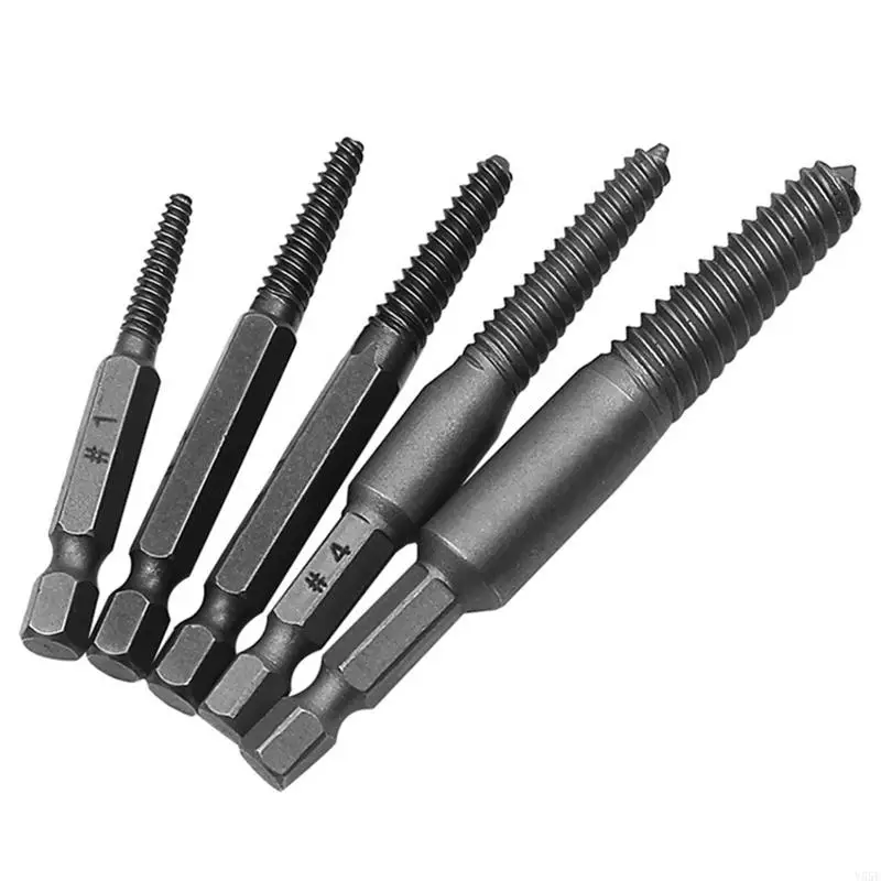 Y55E 5 Pcs Damaged Screw Extractor Set Shank Flute Extractor for Home
