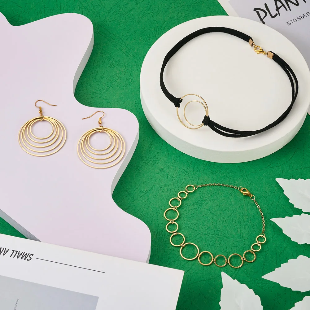 Pandahall 52Pcs 10 Style Brass Linking Rings Round Ring Link Charms For DIY Necklace Bracelet Earring Jewelry Making Gift