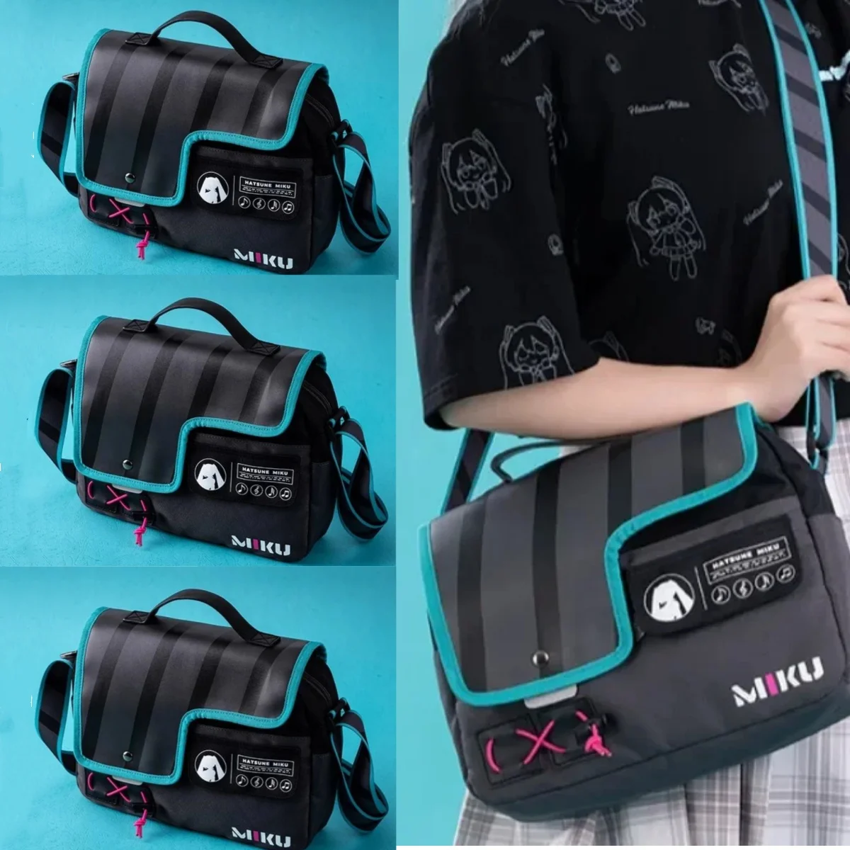 

Сумка через плечо с пряжкой в ​​стиле аниме Hatsune Miku, вместительная сумка для хранения вещей с аниме-принтом, модный подарок на праздник, стильная сумка для отдыха Kawaii