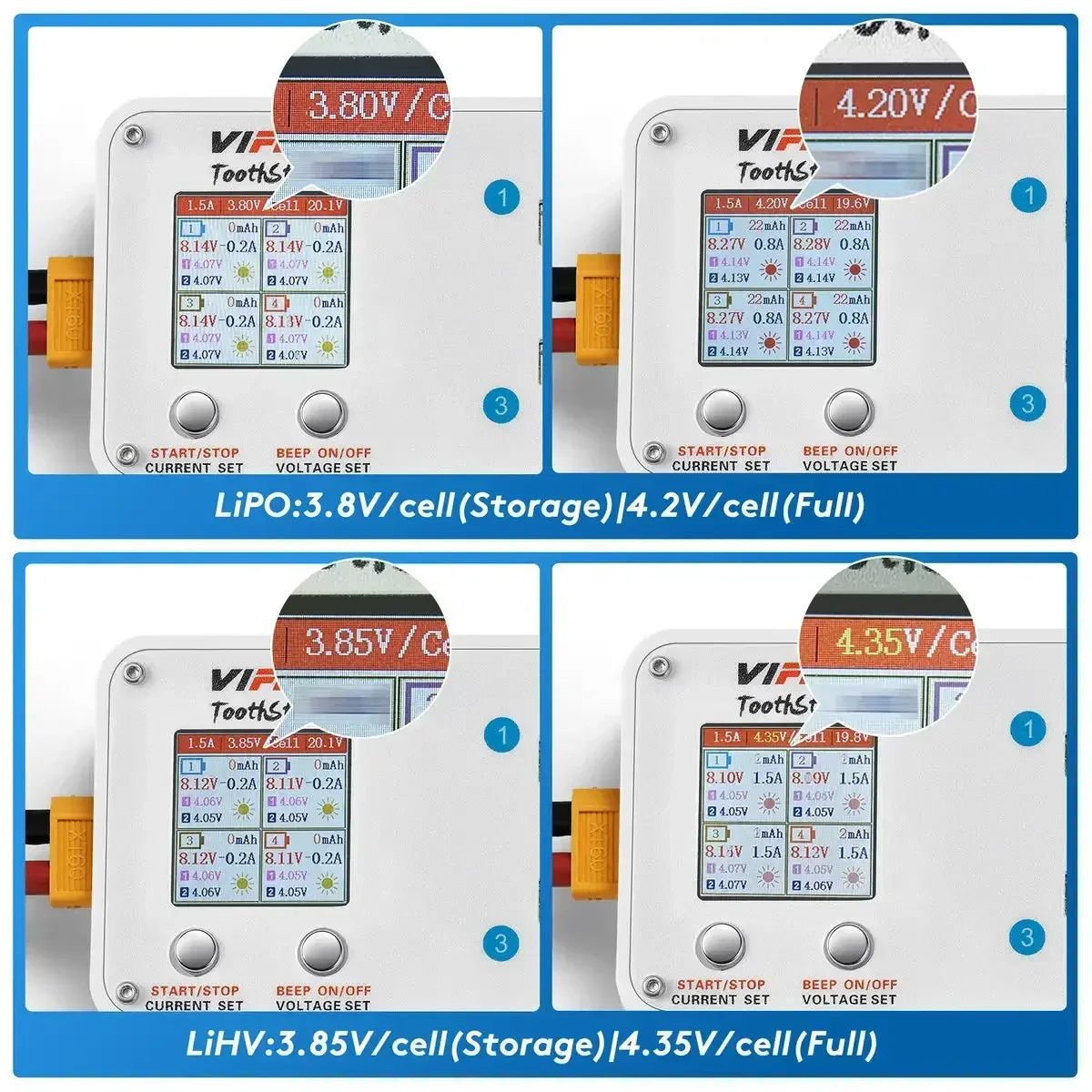 VIFLY ToothStor 4 Port 2S Balance Charger with Storage Mode