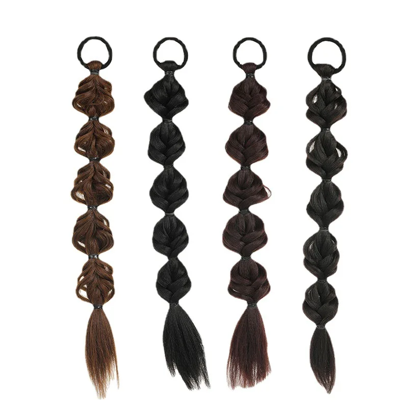 Mode Gevlochten Gevlochten Visgraat Trekkoord Paardenstaart Clip In Hair Extensions 45Cm Lange Synthetische Paardenstaart Voor Vrouwen Vlecht