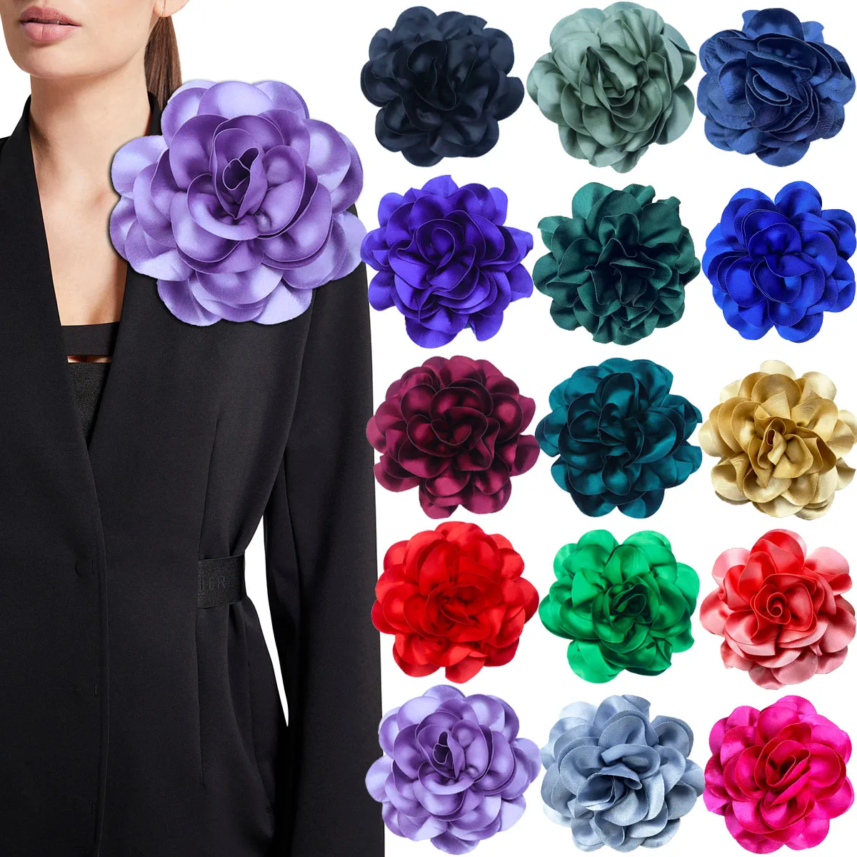 19CM Light Luxury Gothic Exaggerated Shoulder Big Flower Brooch Three-dimensional All-in-one Suit Dress for Women Party Dinner