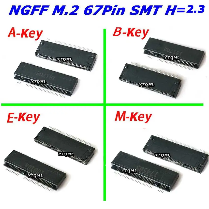 5-30Pcs m.2 Conector 67P  Chave Ngff interface Soquete SSD Soquete H = 2.3 Slot Ngff Soquete Quente Novo A/B/E/M-Key