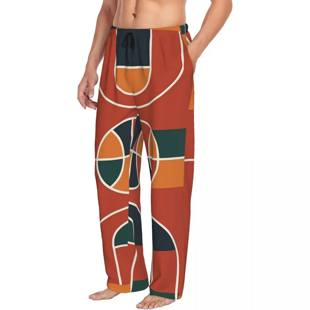 Custom Black Basketball Court Pattern Pajama Pants Men Sleepwear Sleep Lounge Bottoms with Pockets