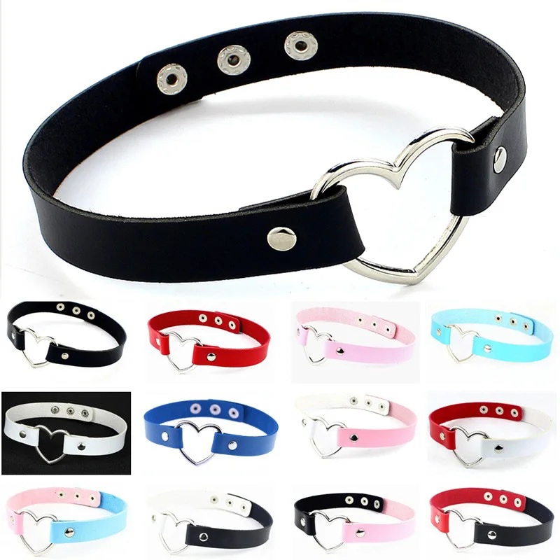 

Gothic Harajuku Choker Necklace for Women Punk Sexy Rivets Clavicle Chain Around Neck PU Leather Love Pendant Jewelry Gift