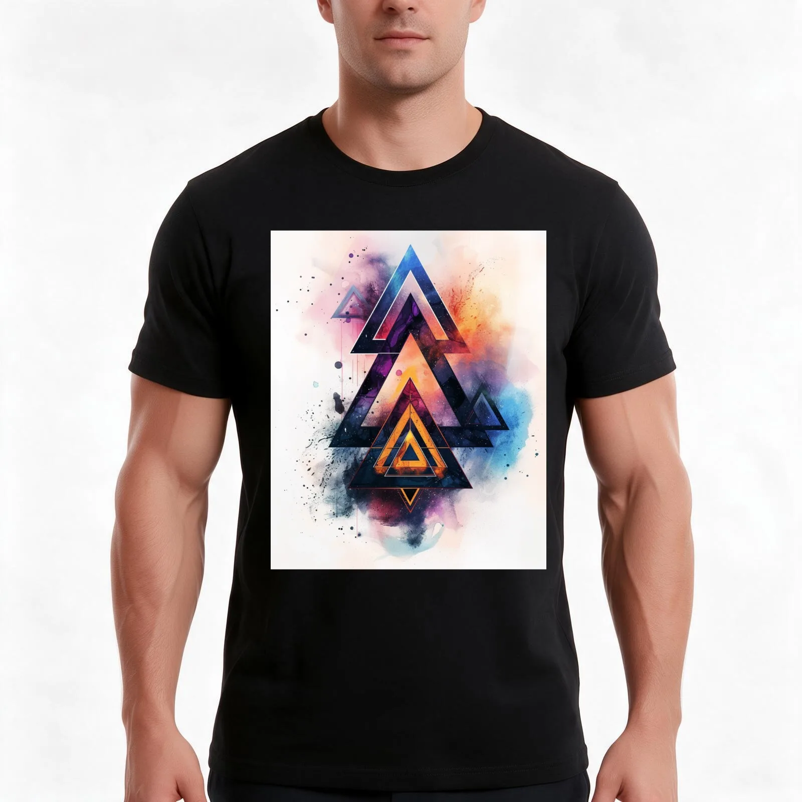 Harmony in Chaos: Geometric Fusion T-Shirt, Summer Casual Cotton Tee, Oversized Streetwear Tops, Vintage Graphic Print