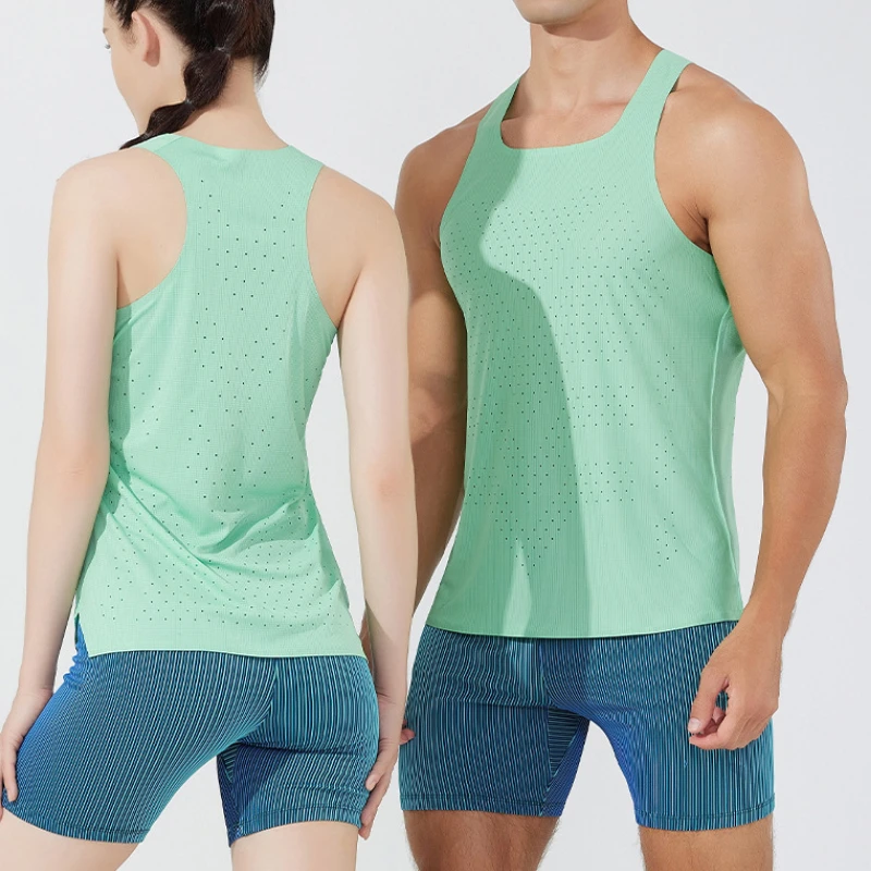 Unisex sneldrogend lichtgewicht ademend hardloopvest Marathon atletische mesh tanktop vierkante nekband naad voor training/track