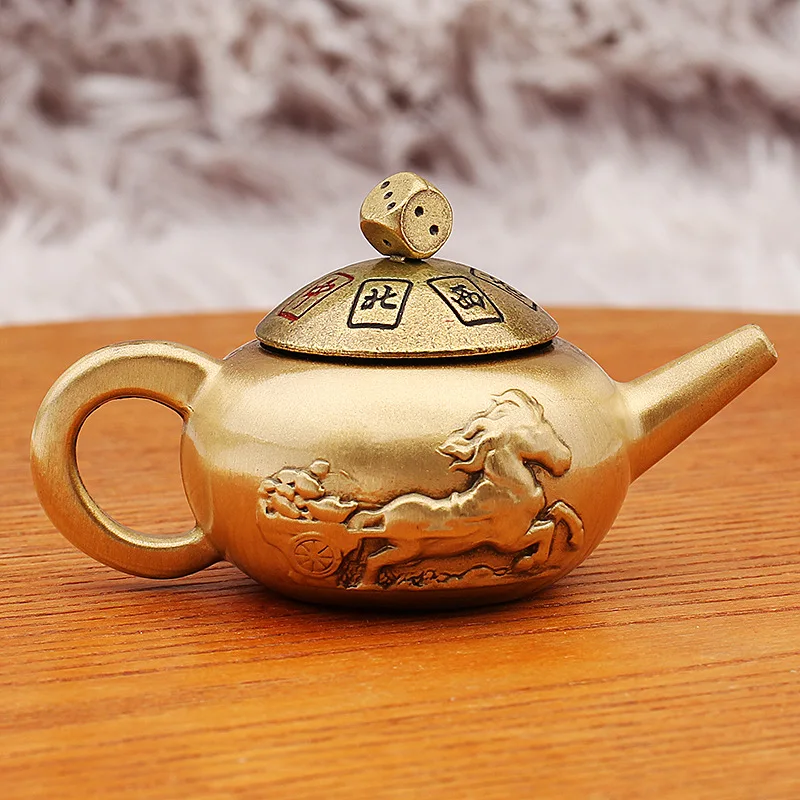Brass Handle Teapot Mahjong Ma Hu Handle Piece Red Rope Mini Teapot Handicraft Gift