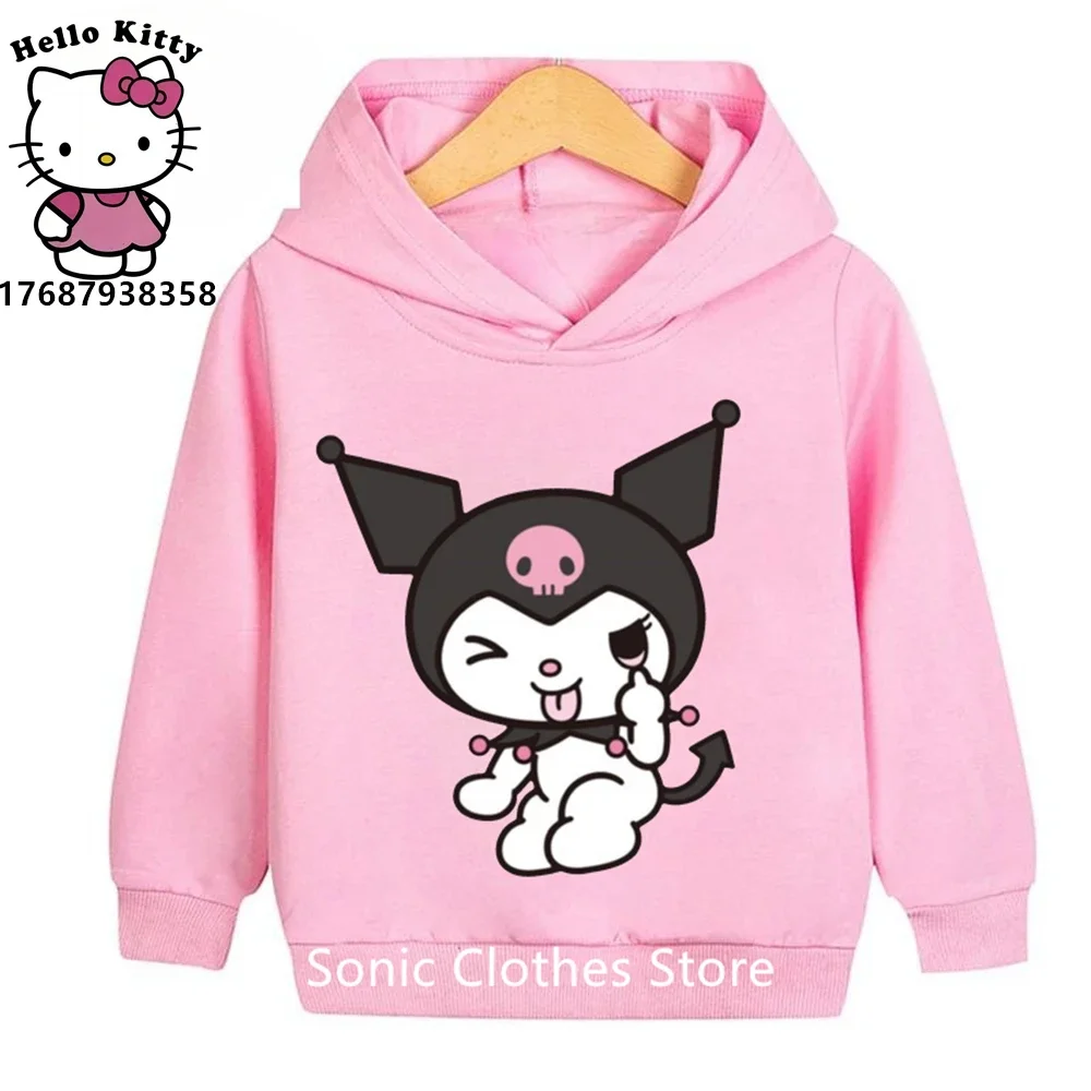 Girls Anime Kuromi Hoodies Kids Baby Child Cartoon Tops Spring Children Long Sleeve Print Sweatshirt Autumn Cotton Pullovers