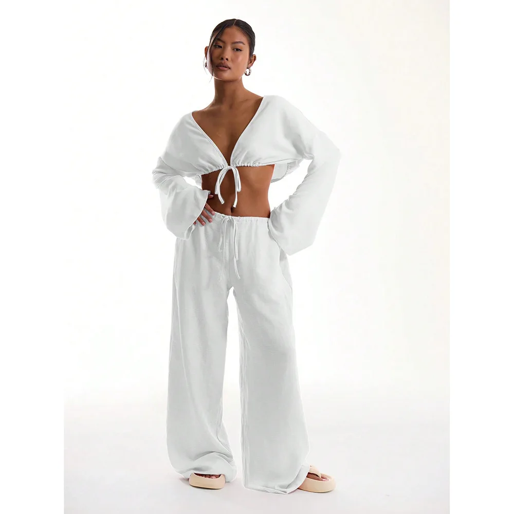 العصرية واسعة الساق السراويل النسائية الصيف جديد مستقيم الرياضة Sweatpants فضفاض Faion السراويل الطويلة كلينفيت Sle البوليستر...