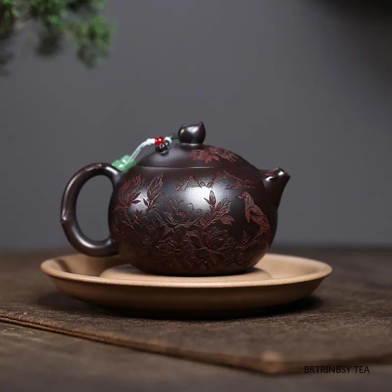 Chinese Yixing Purple Clay Teapot Handmade Peach Xishi Tea Pot Tradition Household Kettle Raw Ore Zisha Tea Set Teaware 280ml