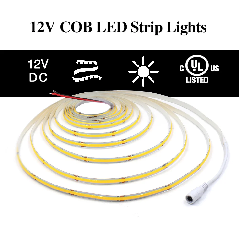 New 12V COB LED Strip Light High Density Linear Lights Bright 320/384/480/528 LEDs 8mm 3mm 5mm DC Flexible Tape Home Decoration