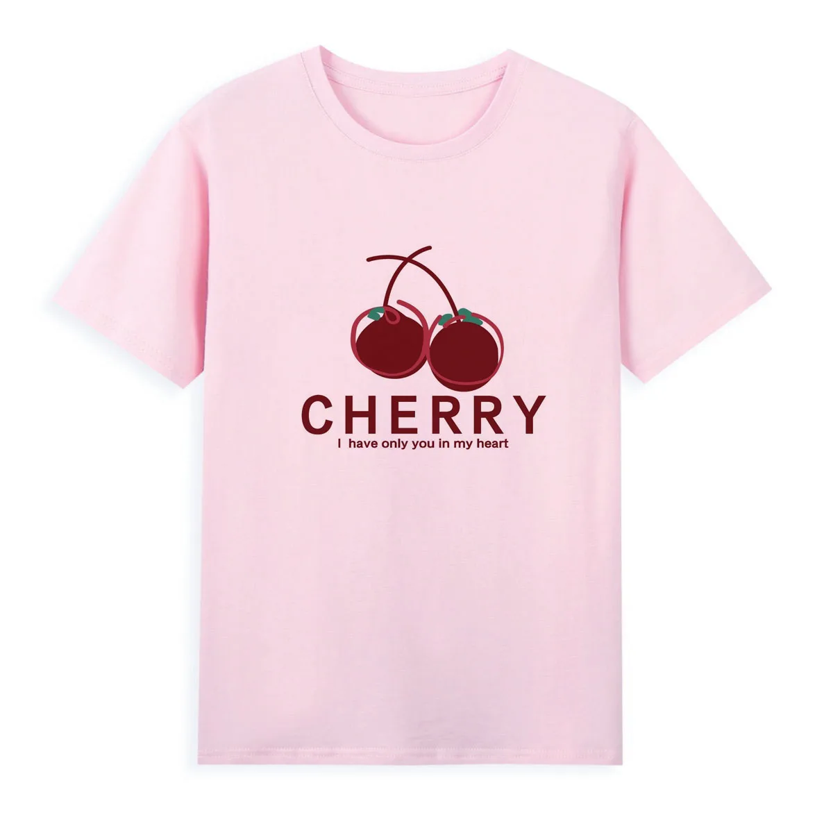 

Hand-painted cherry cute print T-shirt Exclusive sale of pink beautiful short-sleeved women Brand summer short sleeve A1-19