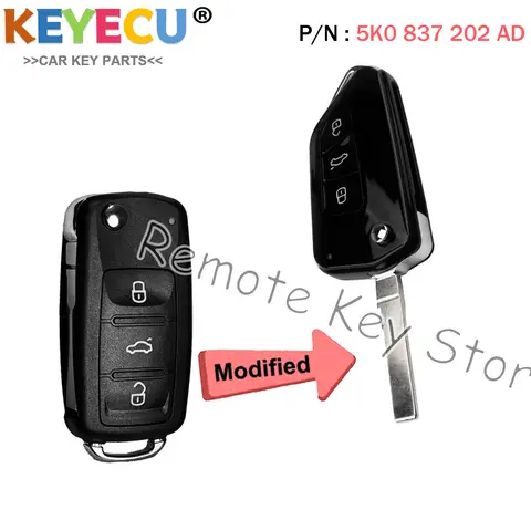 Keyecu modificado/flip 5k0 837 202 ad chave remota 434mhz id48 para vw golf mk6 estate caddy eos jetta polo scirocco tiguan skoda/