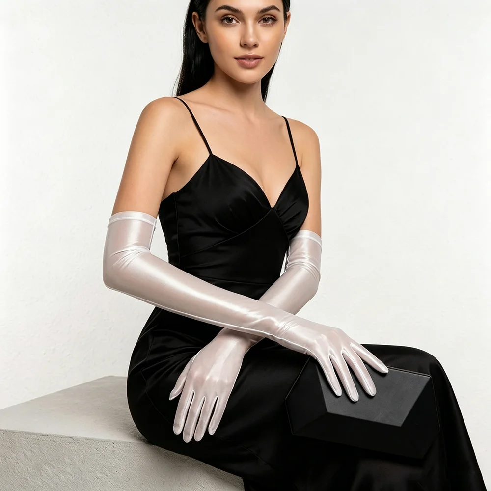 Solid Thin Sexy Oil Nylon Stretch Long Tight Stockings Gloves Men And Women Club Party Cosplay Ceremony Performance Soft Mittens