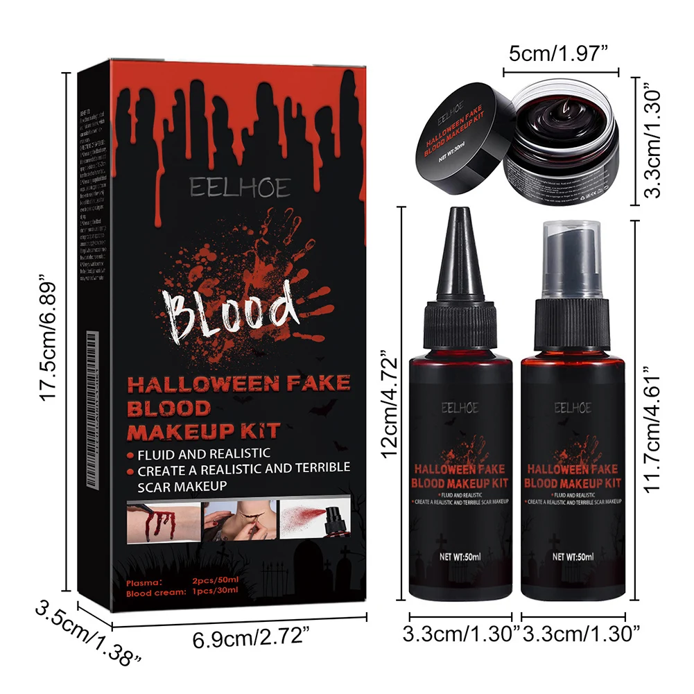 Juego de gel de sangre para maquillaje de escenario, accesorios de maquillaje seguros sin irritación para Halloween, accesorios de película de terror