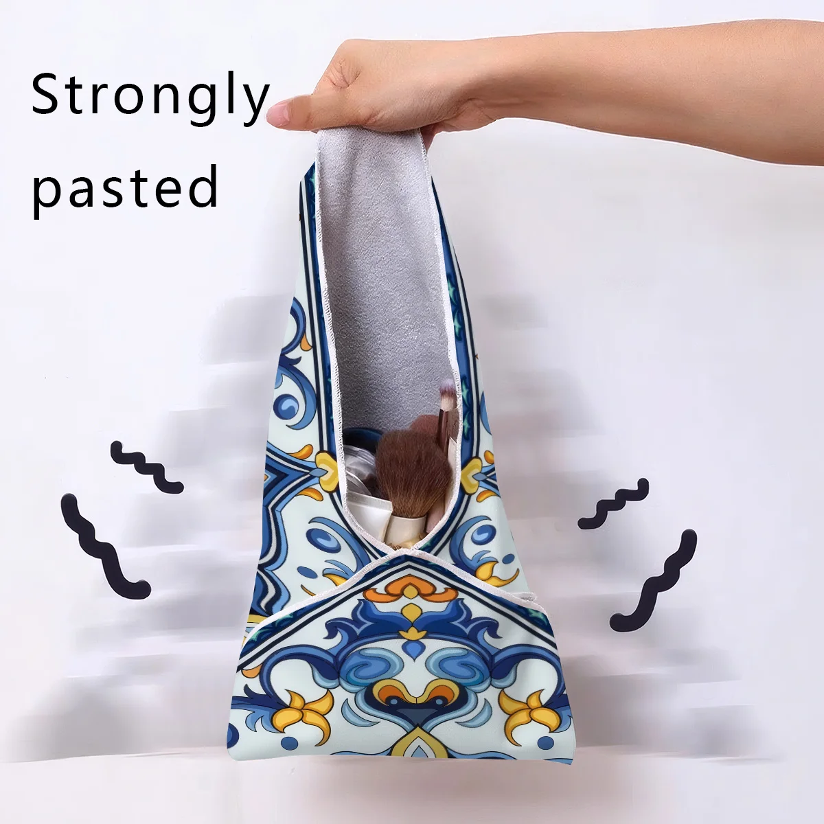 Multi-functional Magic Adhesive Cloth Blue and Yellow Mandala Pattern Bohemian Style Printed Makeup Bag Pouch Protective Cover
