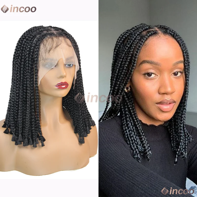 10 ''صندوق قصير شعر مستعار مضفر للنساء السود كورنو شعر مستعار اصطناعي كامل الدانتيل تجديل الشعر شعر مستعار أسود للبيع #3