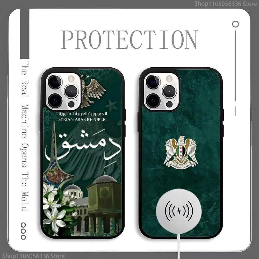 

Free S-Syrias Flag Phone Case For Magnetic Wireless Charge Cover For iphone 16 15 14 13 12 11 Pro Max Plus Coque