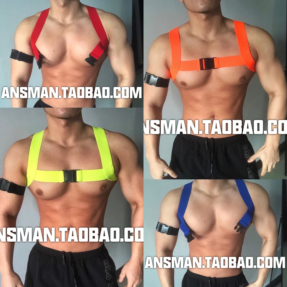 

Nightclub Bar Men's DJ Leading Dance Performance Clothes With Elastic Straps Fluorescent Color Buckle Detachable Chest Strap