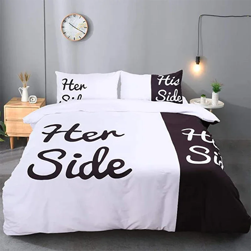 

Black White Duvet Cover Set His Side Her Side Couples Comforter Set Bedding Set Queen King Quilt Cover Bed Linen with Pillowcase