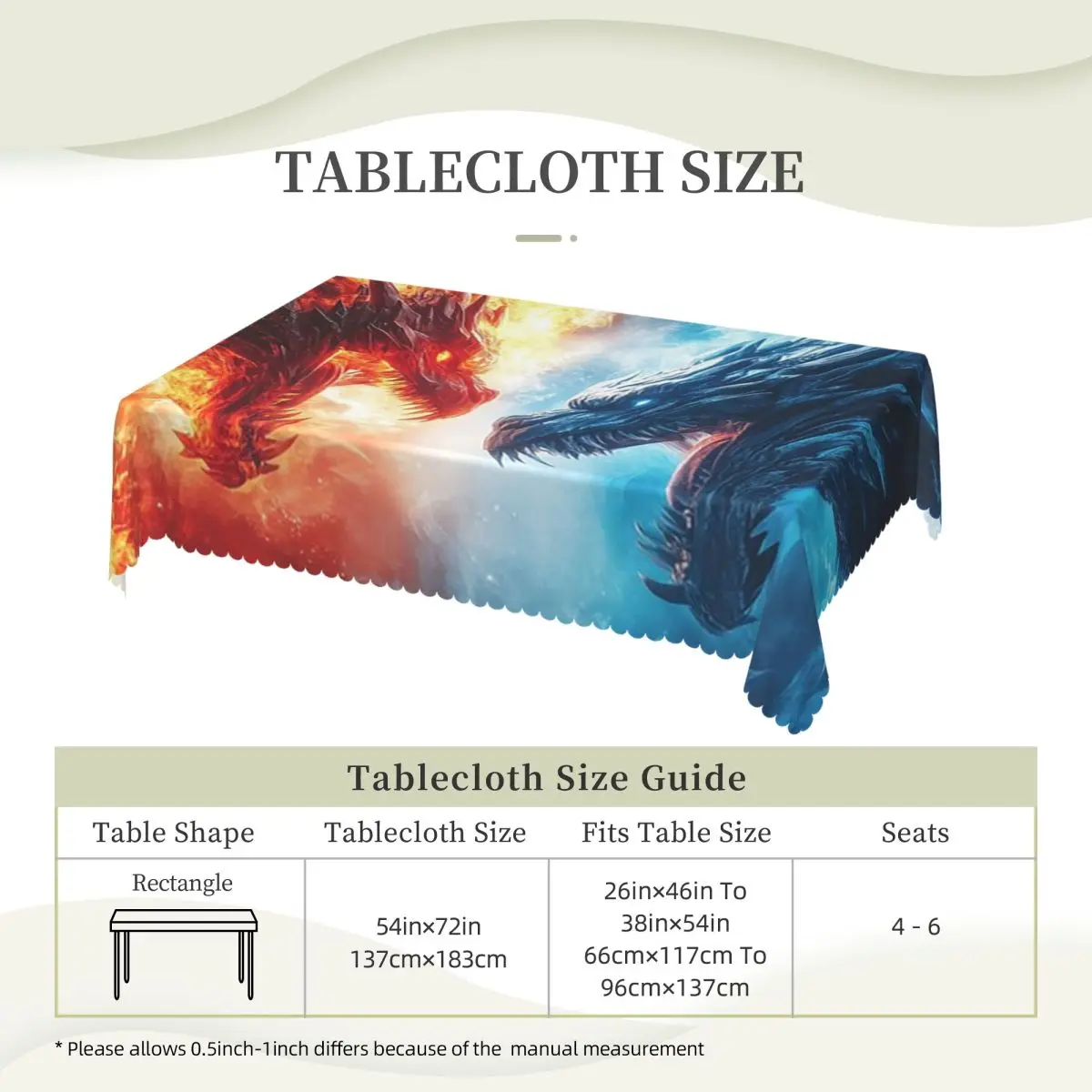 Cartoon Fire And Ice Dragon Tablecloth Restaurant Kitchen Rectangular Tablecloth Festival Tablecloth Outdoor Dining Table Cover