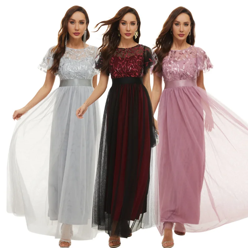 

Evening Sequin Dress Short Sleeve Crew Neck Tutu Dress Women's Fashion Elegant Glitter Gown Autumn 2025 Other Material 100%