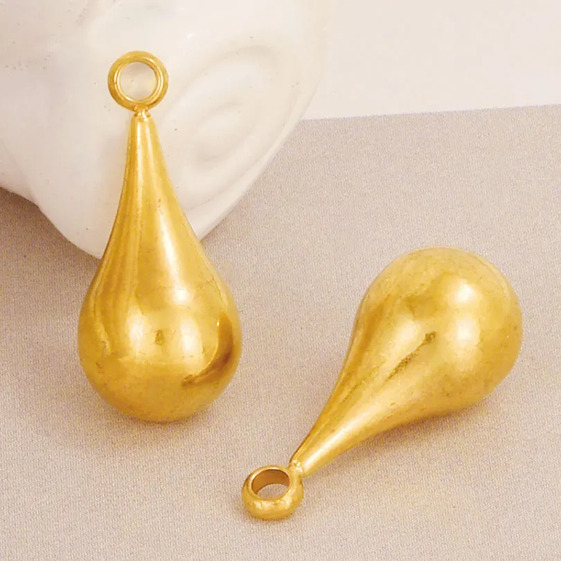 5pcs/Lot Water Droplet Three-Dimensional Metal Charm Real Gold Plated Stainless Steel Pendants For Jewelry Making Supplies Bulk view 4