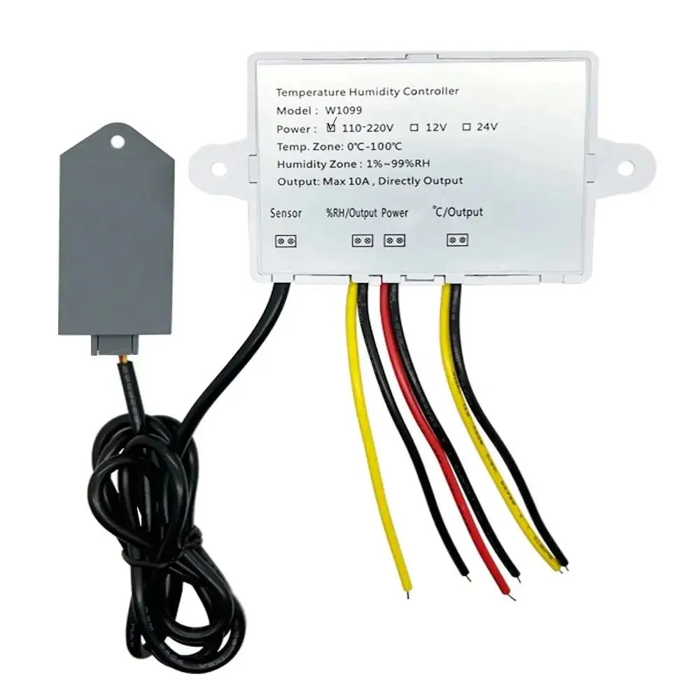 W1099 Dual Display Digital Temperature Humidity Controller DC 12V 24V AC 110-220V Thermostat Humidistat Regulator Incubator