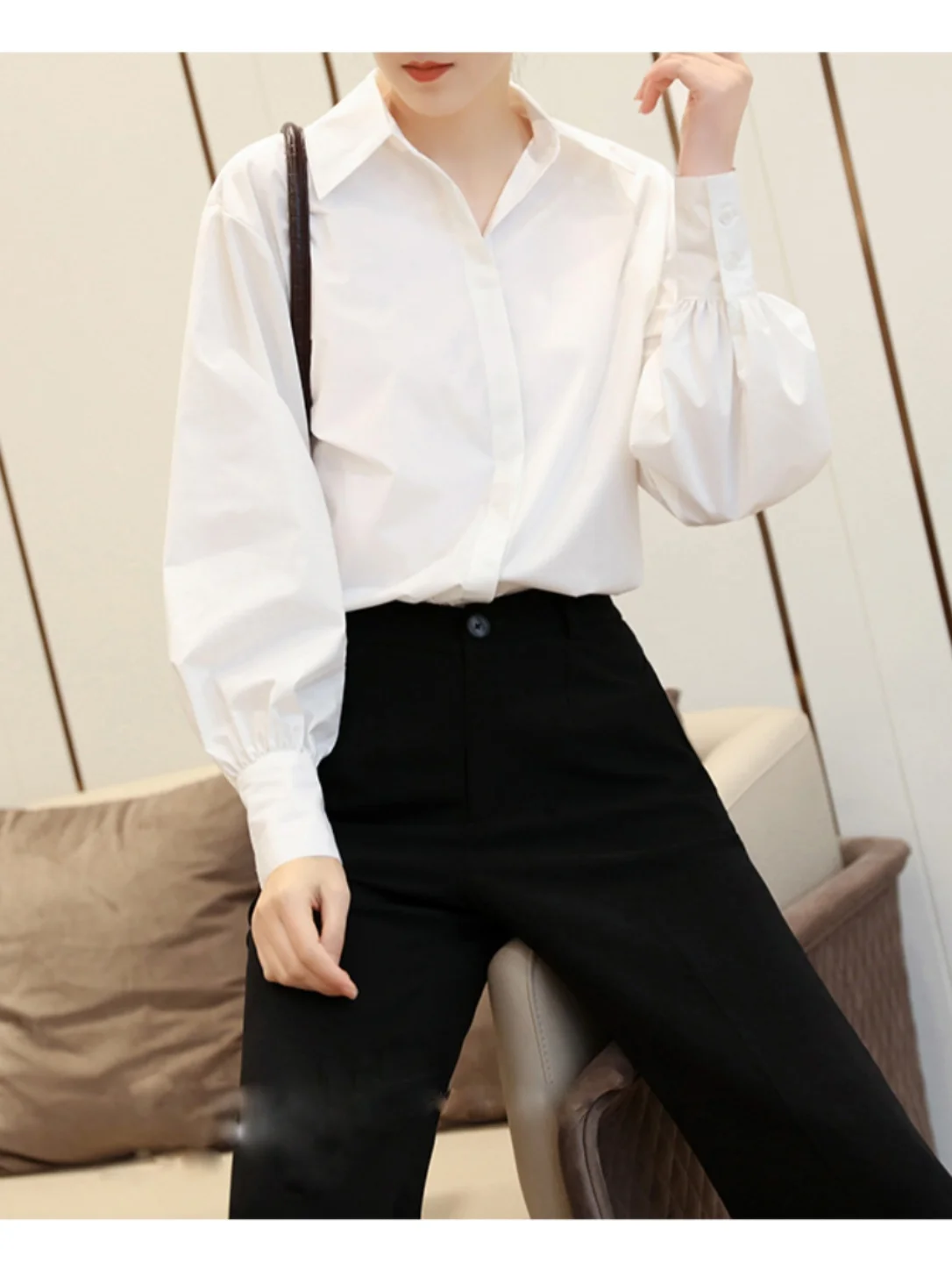 

Весна 2024, женские свободные длинные све irt Ele, белые, деловые, повседневные, из смеси полиэстера, на пуговицах, средней длины, Ne